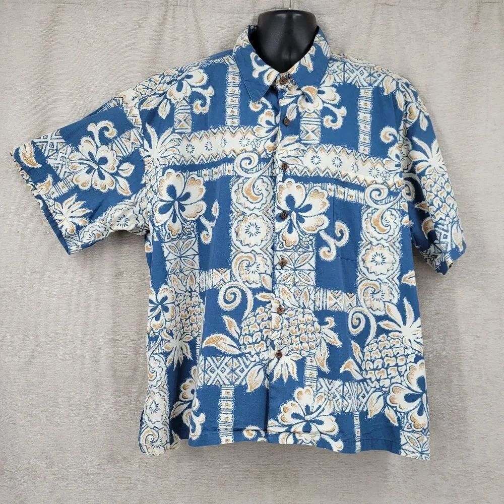 Napili Vintage Men's Blue Floral Short Sleeve Button Up Hawaiian Shirt